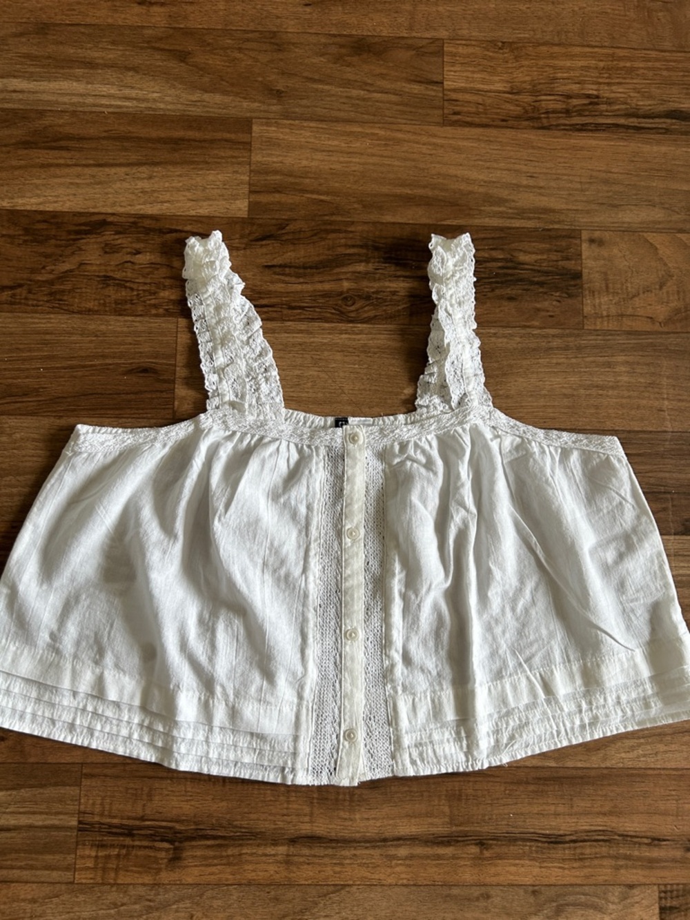 H&M  White Lace-Trim Button Front Top